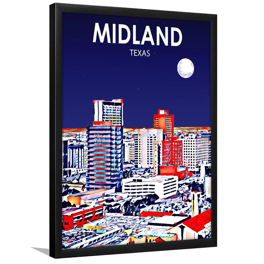 Midland Texas Art Night Landscape, City Art Print, Framed Art Print Wall Art Home Decor, Framed Picture