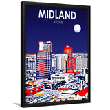 Midland Texas Art Night Landscape, City Art Print, Framed Art Print Wall Art Home Decor, Framed Picture