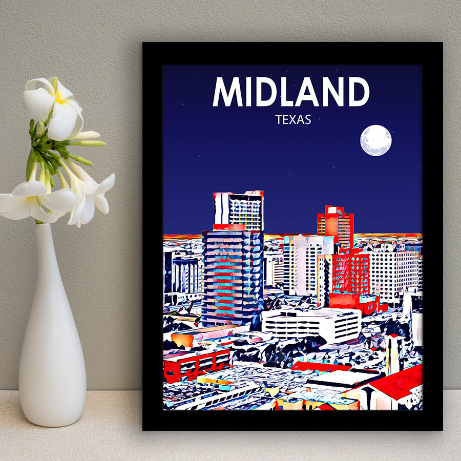 Midland Texas Art Night Landscape, City Art Print, Framed Art Print Wall Art Home Decor, Framed Picture