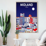 Midland Texas Art Night Landscape, Large Canvas, Framed Canvas Print Wall Art Home Decor, Floating Frame