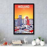 Midland Texas Art Sunset Landscape, Large Canvas, Framed Canvas Print Wall Art Home Decor, Floating Frame