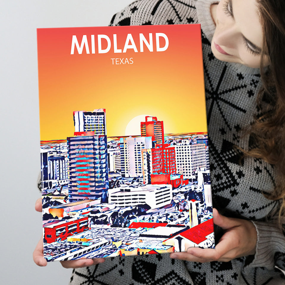 Midland Texas Art Sunset Landscape ,City Art Print, Large Canvas, Canvas Print Wall Art Home Decor