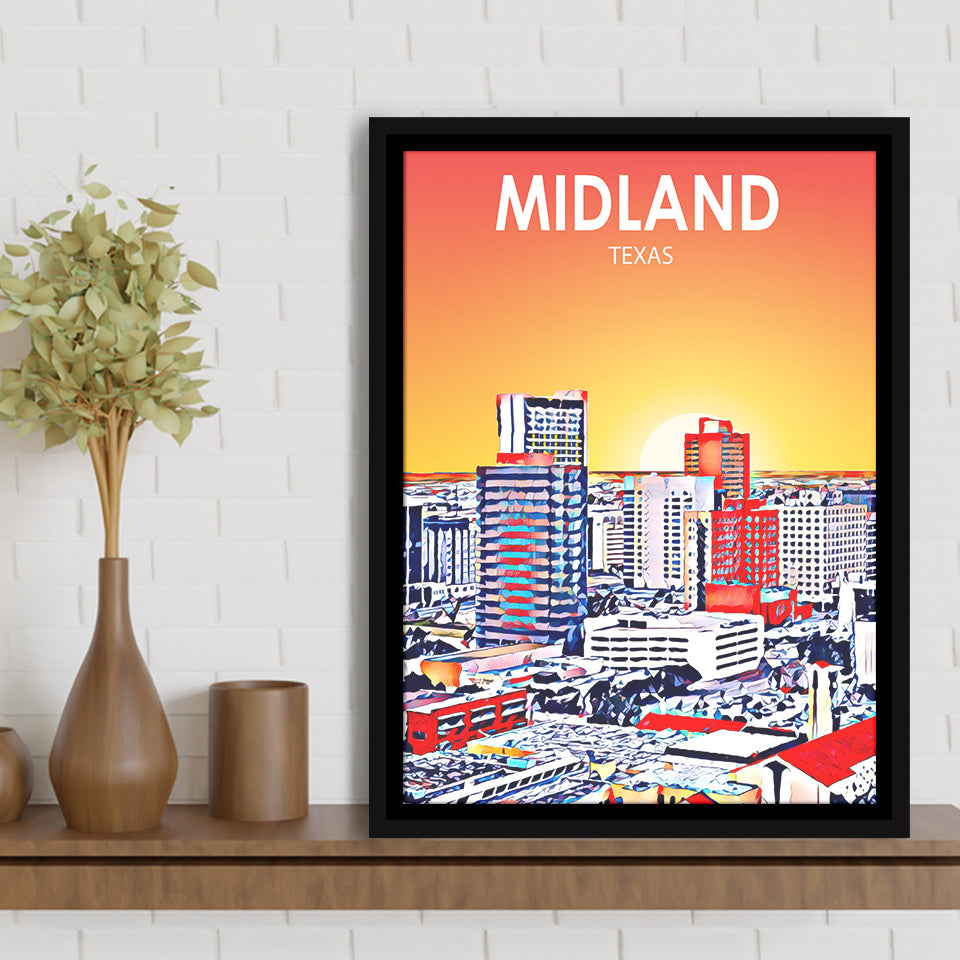 Midland Texas Art Sunset Landscape, Large Canvas, Framed Canvas Print Wall Art Home Decor, Floating Frame
