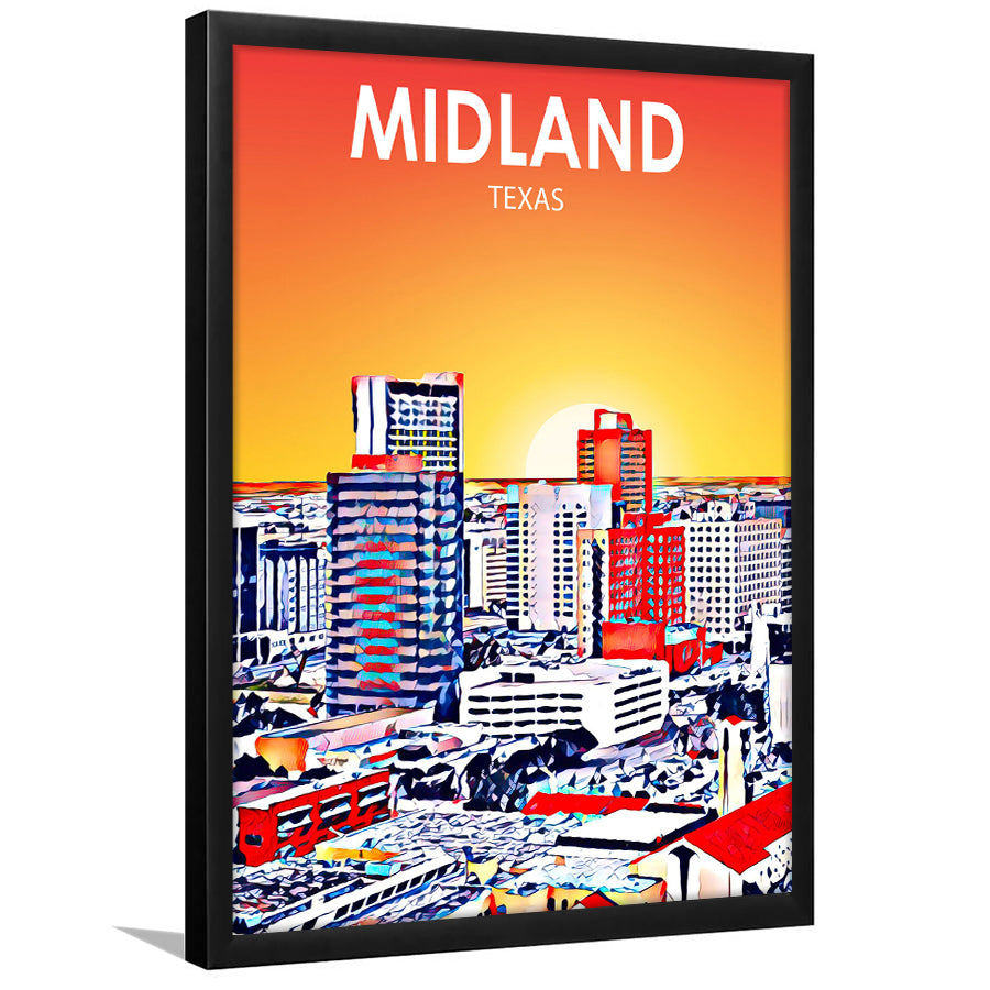 Midland Texas Art Sunset Landscape, City Art Print, Framed Art Print Wall Art Home Decor, Framed Picture