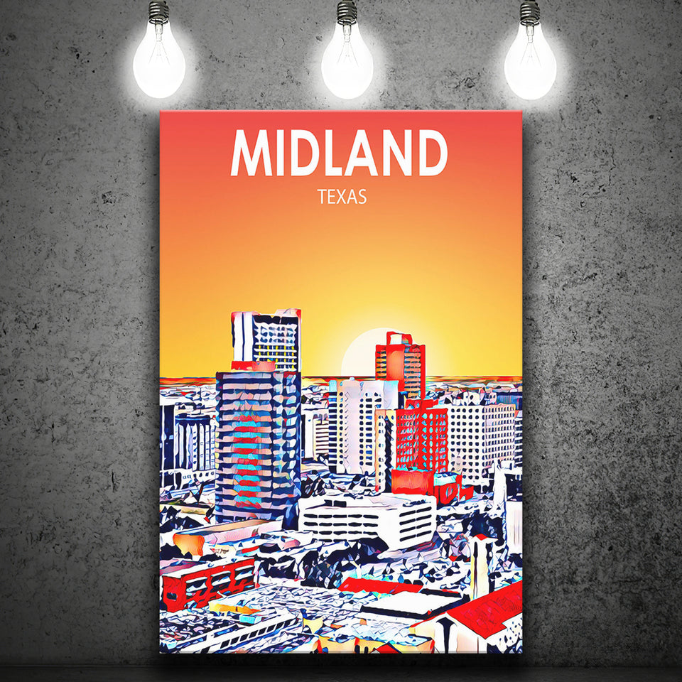 Midland Texas Art Sunset Landscape ,City Art Print, Large Canvas, Canvas Print Wall Art Home Decor