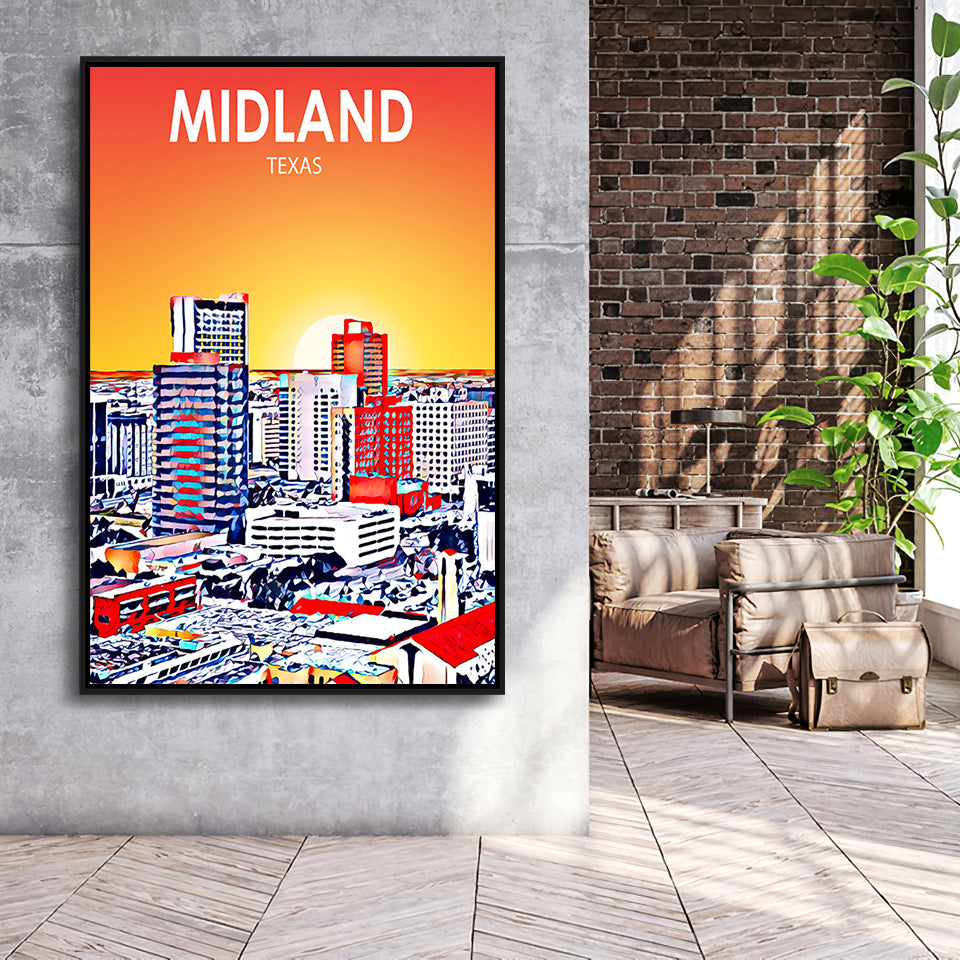 Midland Texas Art Sunset Landscape, Large Canvas, Framed Canvas Print Wall Art Home Decor, Floating Frame
