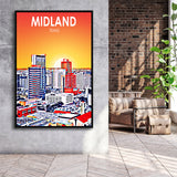 Midland Texas Art Sunset Landscape, Large Canvas, Framed Canvas Print Wall Art Home Decor, Floating Frame