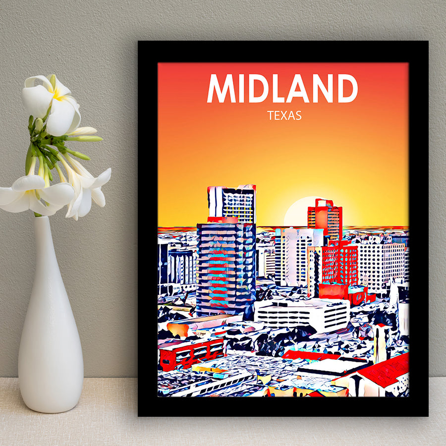 Midland Texas Art Sunset Landscape, City Art Print, Framed Art Print Wall Art Home Decor, Framed Picture