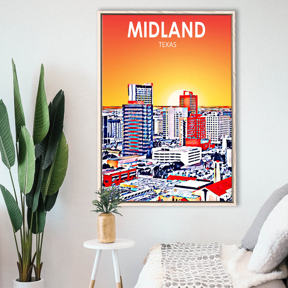 Midland Texas Art Sunset Landscape, Large Canvas, Framed Canvas Print Wall Art Home Decor, Floating Frame
