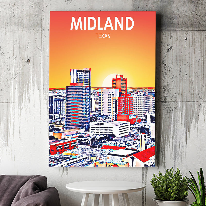 Midland Texas Art Sunset Landscape ,City Art Print, Large Canvas, Canvas Print Wall Art Home Decor
