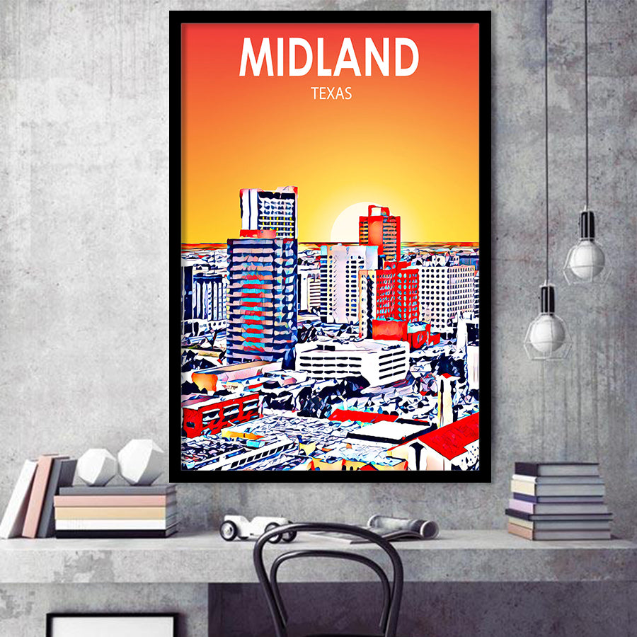 Midland Texas Art Sunset Landscape, City Art Print, Framed Art Print Wall Art Home Decor, Framed Picture