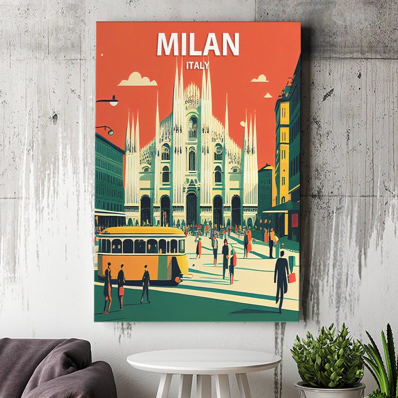 Milan Italy Retro Art Print ,City Art Print, Large Canvas, Canvas Print Wall Art Home Decor