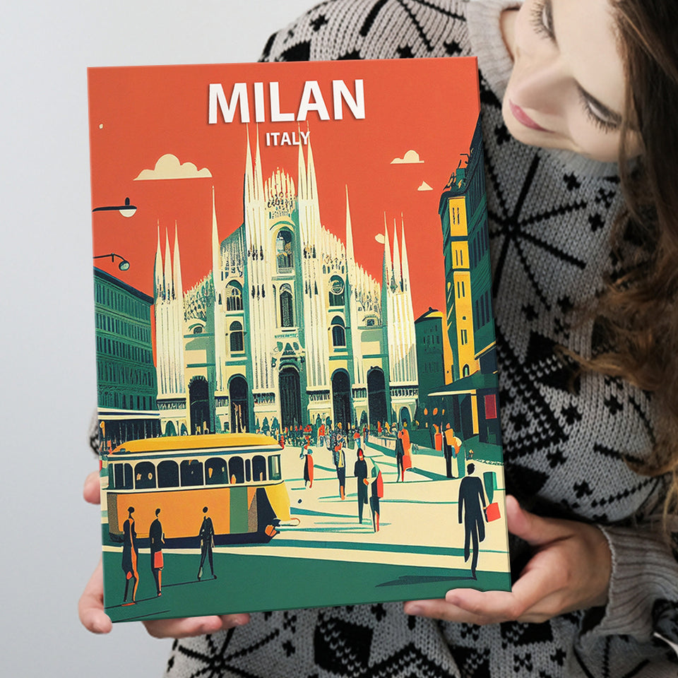 Milan Italy Retro Art Print ,City Art Print, Large Canvas, Canvas Print Wall Art Home Decor