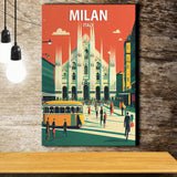 Milan Italy Retro Art Print ,City Art Print, Large Canvas, Canvas Print Wall Art Home Decor