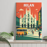 Milan Italy Retro Art Print ,City Art Print, Large Canvas, Canvas Print Wall Art Home Decor