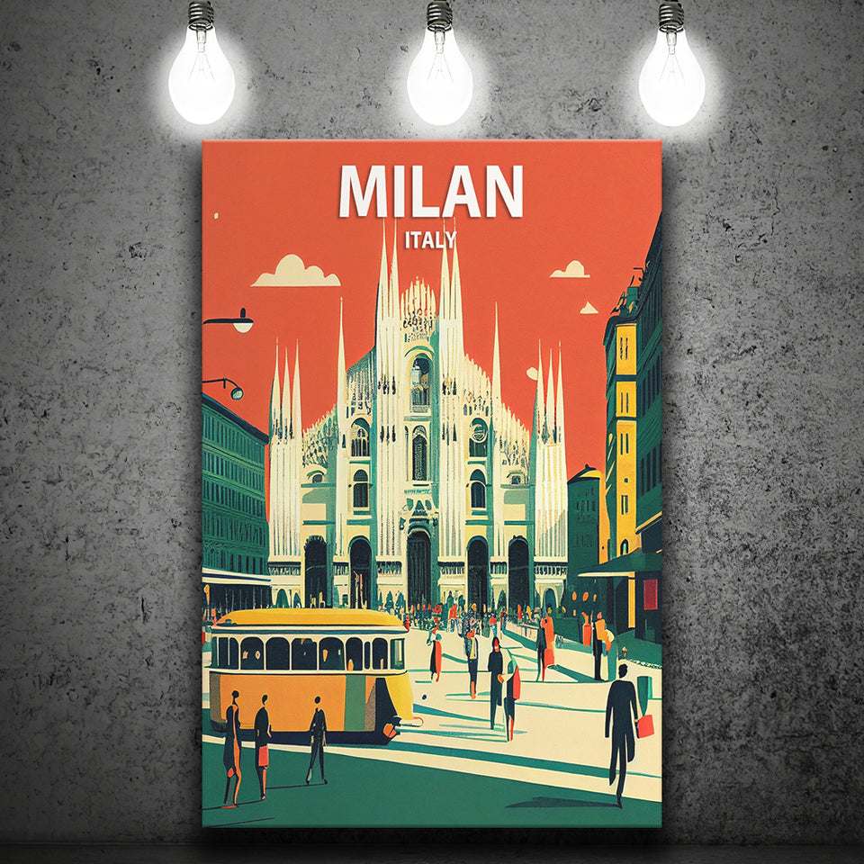 Milan Italy Retro Art Print ,City Art Print, Large Canvas, Canvas Print Wall Art Home Decor