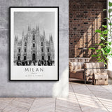 Milan Italy Black And White Art Framed Canvas Prints Wall Art Home Decor, Floating Frame