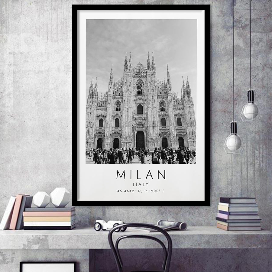 Milan Italy Black And White Art Framed Art Prints Wall Art Decor, Framed Picture