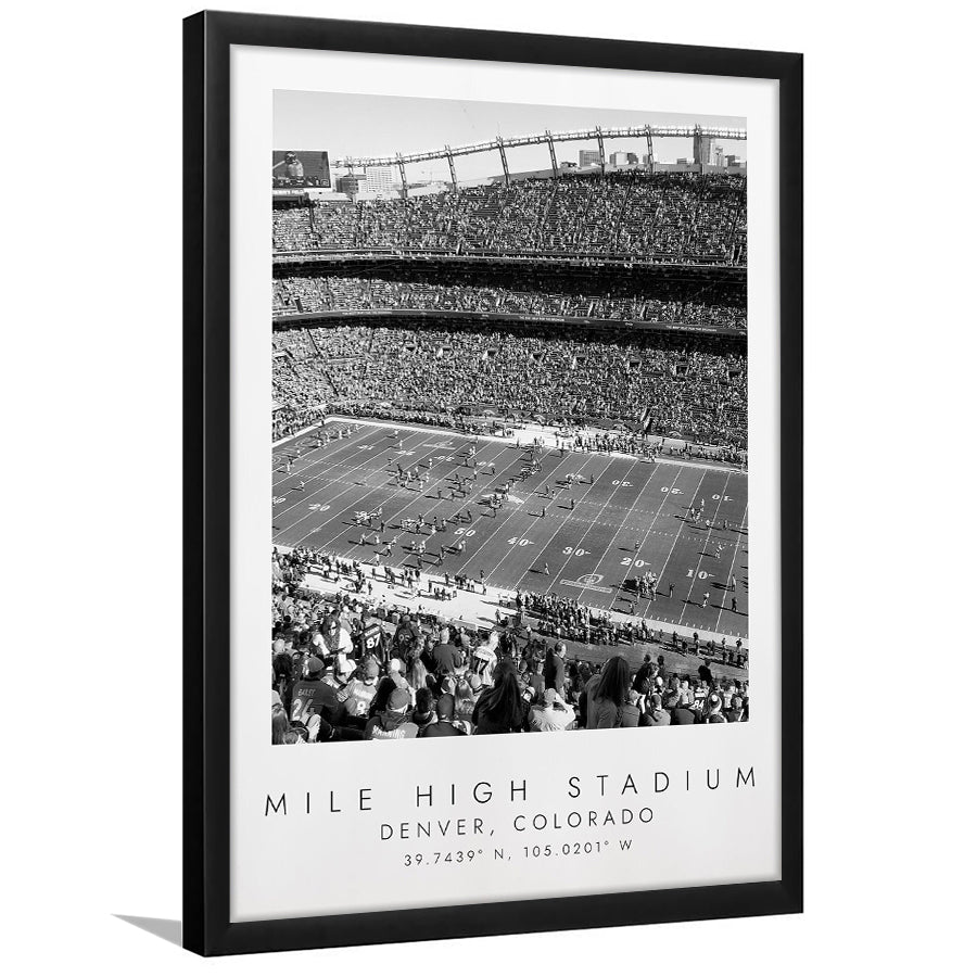 Mile High Stadium Denver Broncos Football Lovers Black And White Art Framed Art Prints Wall Art Decor, Framed Picture