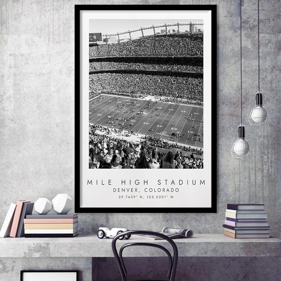 Mile High Stadium Denver Broncos Football Lovers Black And White Art Framed Art Prints Wall Art Decor, Framed Picture
