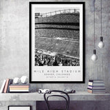 Mile High Stadium Denver Broncos Football Lovers Black And White Art Framed Art Prints Wall Art Decor, Framed Picture