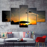 Military Aircraft Take Off On A Sunset 5 Pieces Canvas Prints Wall Art - Painting Canvas, Multi Panels, Wall Decor