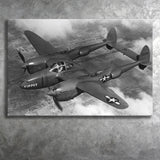 Military Lockheed Lightning Aircraft Black And White Canvas Prints Wall Art, Home Living Room Decor, Large Canvas