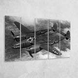 Military Lockheed Lightning Aircraft Black And White, 5 Panel B Canvas Prints Wall Art, Extra Large Canvas Decor