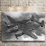 Military Lockheed Lightning Aircraft Black And White Canvas Prints Wall Art, Home Living Room Decor, Large Canvas