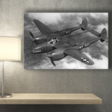 Military Lockheed Lightning Aircraft Black And White Canvas Prints Wall Art, Home Living Room Decor, Large Canvas
