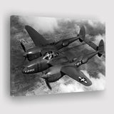 Military Lockheed Lightning Aircraft Black And White Canvas Prints Wall Art, Home Living Room Decor, Large Canvas