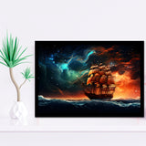 Milkyway Galaxy Pirate Ship Framed Art Prints Wall Decor, Painting Art, Framed Picture