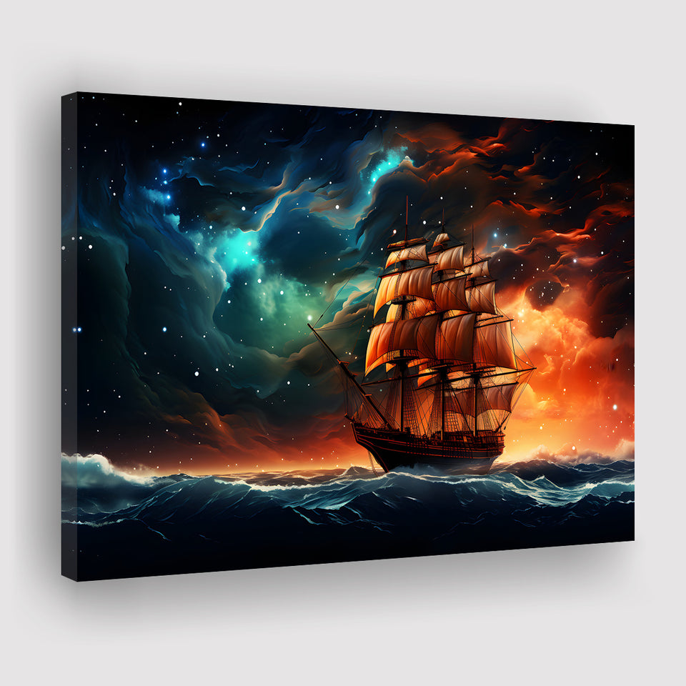 Milkyway Galaxy Pirate Ship Canvas Prints Wall Art Home Decor, Painting Canvas, Living Room Wall Decor
