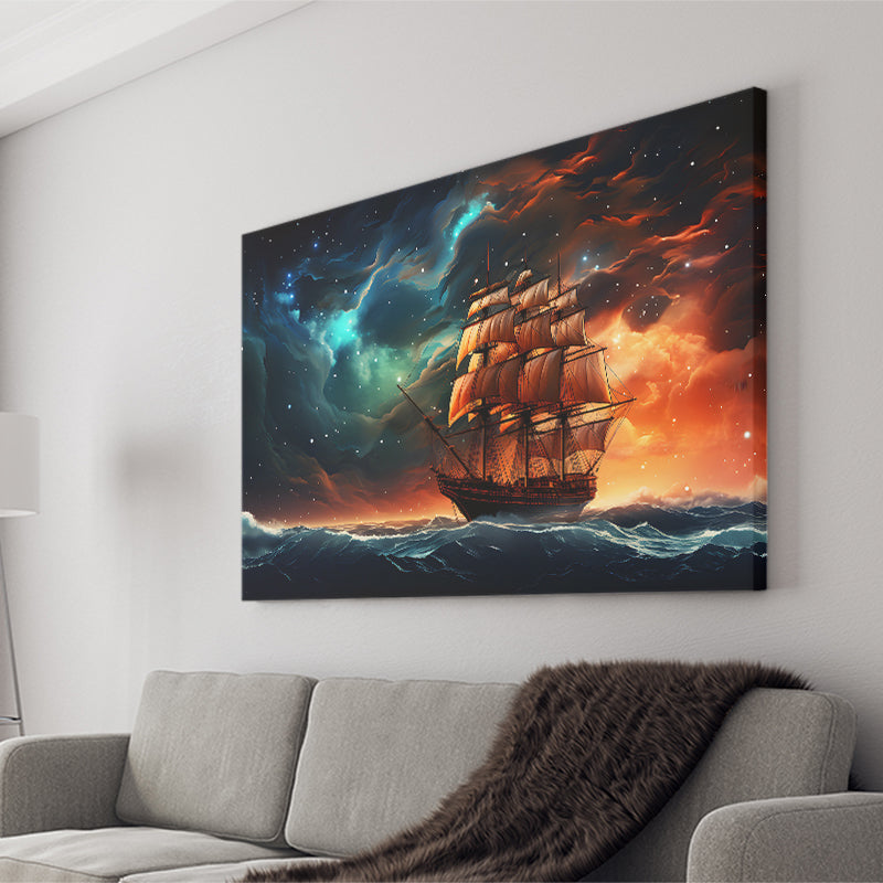 Milkyway Galaxy Pirate Ship Canvas Prints Wall Art Home Decor, Painting Canvas, Living Room Wall Decor