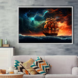 Milkyway Galaxy Pirate Ship Framed Canvas Prints Wall Art Home Decor, Painting Canvas, Floating Frame