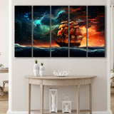 Milkyway Galaxy Pirate Ship 5 Panels B Canvas Prints Wall Art Home Decor, Extra Large Canvas