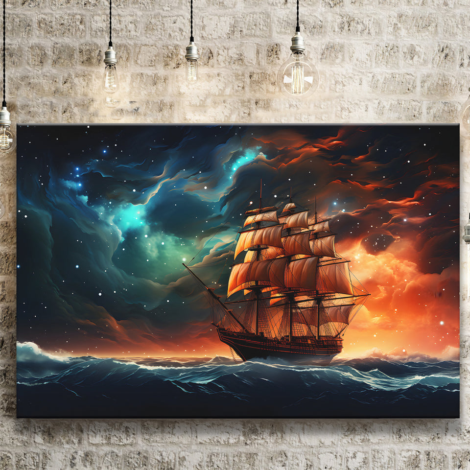 Milkyway Galaxy Pirate Ship Canvas Prints Wall Art Home Decor, Painting Canvas, Living Room Wall Decor