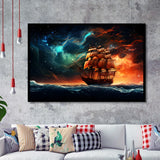 Milkyway Galaxy Pirate Ship Framed Art Prints Wall Decor, Painting Art, Framed Picture