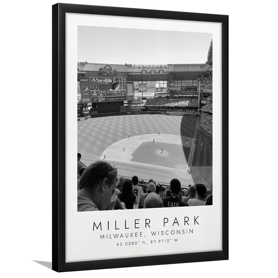 Miller Park Milwaukee Brewers Baseball Lovers Black And White Art Framed Art Prints Wall Art Decor, Framed Picture
