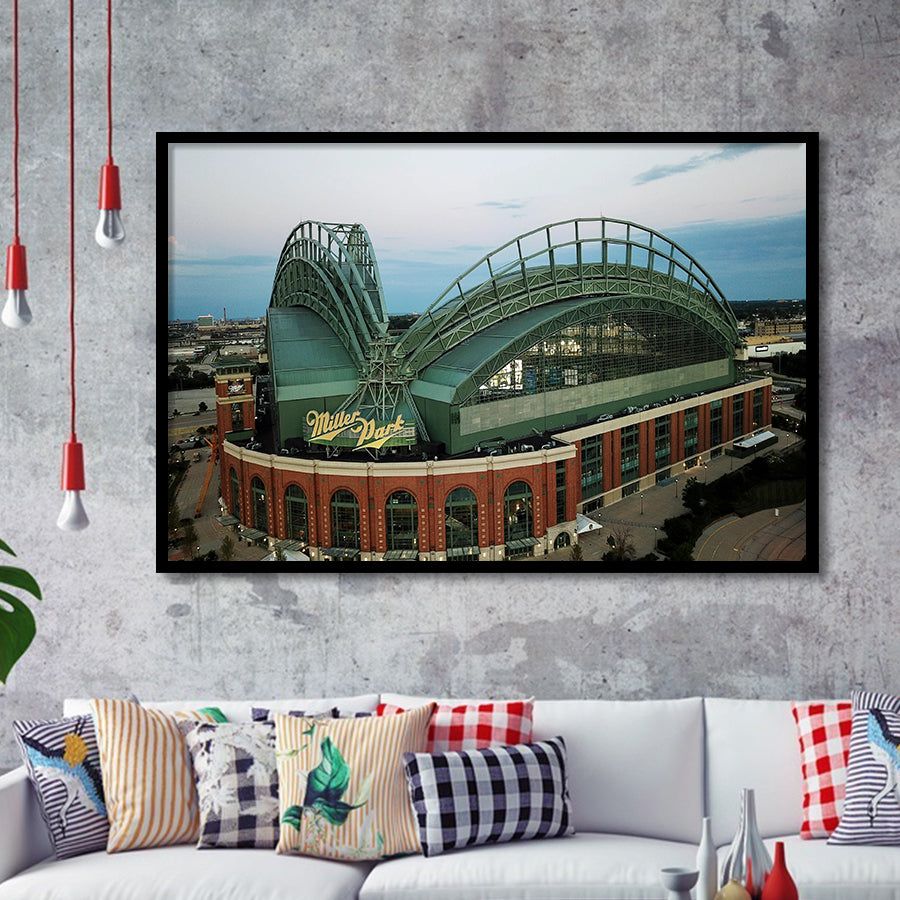 Miller Park Stadium in Milwaukee, Stadium Canvas, Sport Art, Gift for him, Framed Art Prints Wall Art Decor, Framed Picture