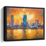 Milwaukee Wisconsin Usa Downtown City Skyline V1 City Art Watercolor Framed Canvas Prints Wall Art Home Decor,Floating Frame
