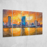 Milwaukee Wisconsin Usa Downtown City Skyline V1 5 Pieces Extra Large Canvas Prints Wall Art Home Decor