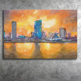 Milwaukee Wisconsin Usa Downtown City Skyline V1 City Art Watercolor Canvas Prints Wall Art Home Decor, Large Canvas