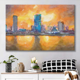 Milwaukee Wisconsin Usa Downtown City Skyline V1 City Art Watercolor Canvas Prints Wall Art Home Decor, Large Canvas