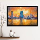 Milwaukee Wisconsin Usa Downtown City Skyline V1 City Art Watercolor Framed Canvas Prints Wall Art Home Decor,Floating Frame