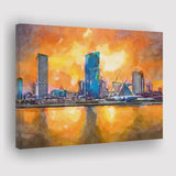 Milwaukee Wisconsin Usa Downtown City Skyline V1 City Art Watercolor Canvas Prints Wall Art Home Decor, Large Canvas