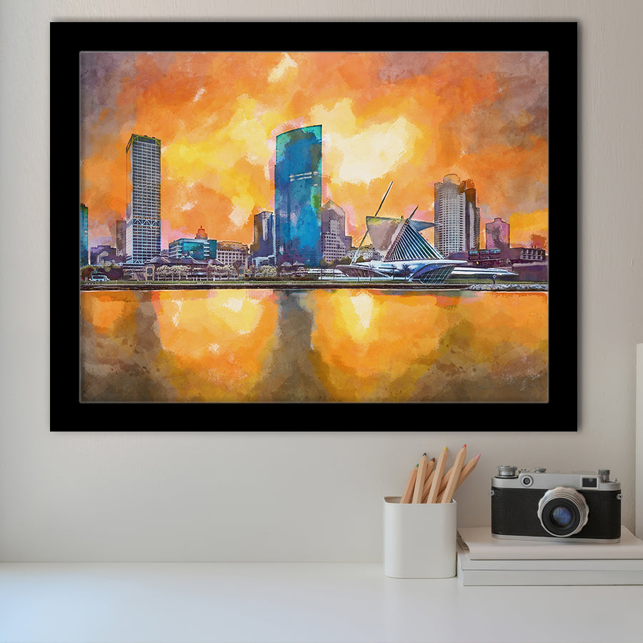 Milwaukee Wisconsin Usa Downtown City Skyline V1 City Art Watercolor Framed Art Prints Wall Art Decor,Framed Picture