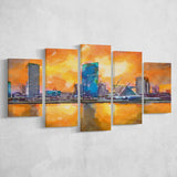 Milwaukee Wisconsin Usa Downtown City Skyline V1 5 Pieces Mixed Canvas Prints Wall Art Home Decor