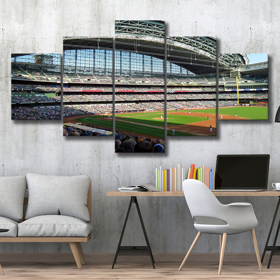 Milwaukee Brewers Stadium Wall Art Miller Park Stadium Canvas Prints American,Multi Panels,Sport Stadium Art Prints, Fan Gift