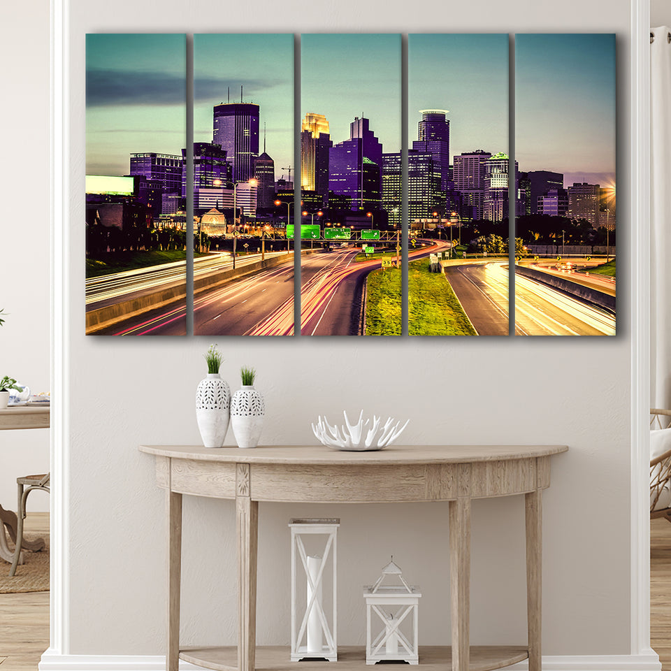 Minneapolis, Minneapolis Skyline 5 Panels B,Large Canvas,Canvas Prints Wall Art Home Decor